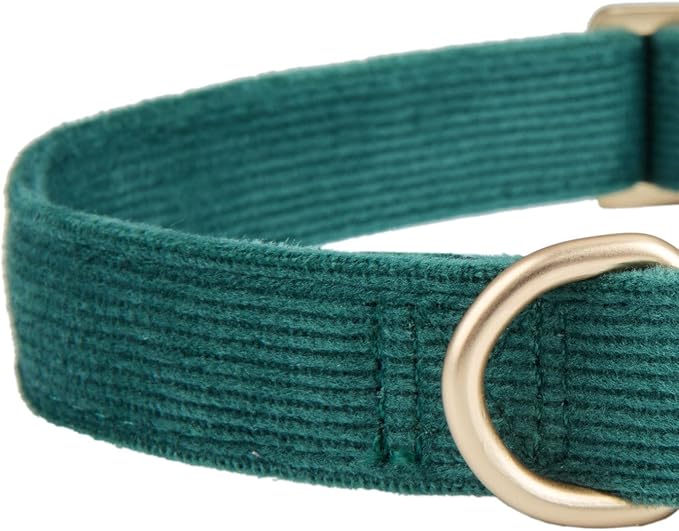 Soft Corduroy Dog Collar and Leash Set Adjustable Durable Dog Collars with Metal Buckle and Lead for Large Dogs,Dark Green