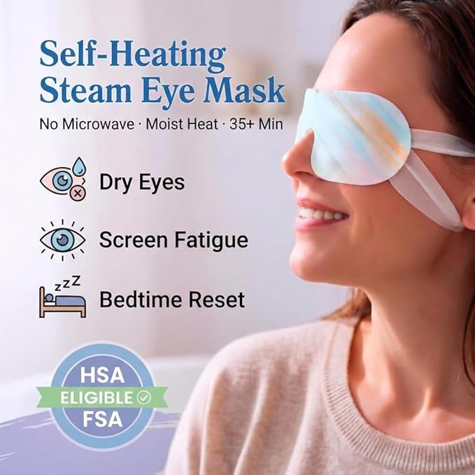FACEMOON Self Heating Steam Eye Masks: Disposable Moist Warm Compress for Dry Eyes, Eye Strain, Stye & Stress Relief – No Microwave Needed for Relax, Travel, Sleep & Spa, Unscented