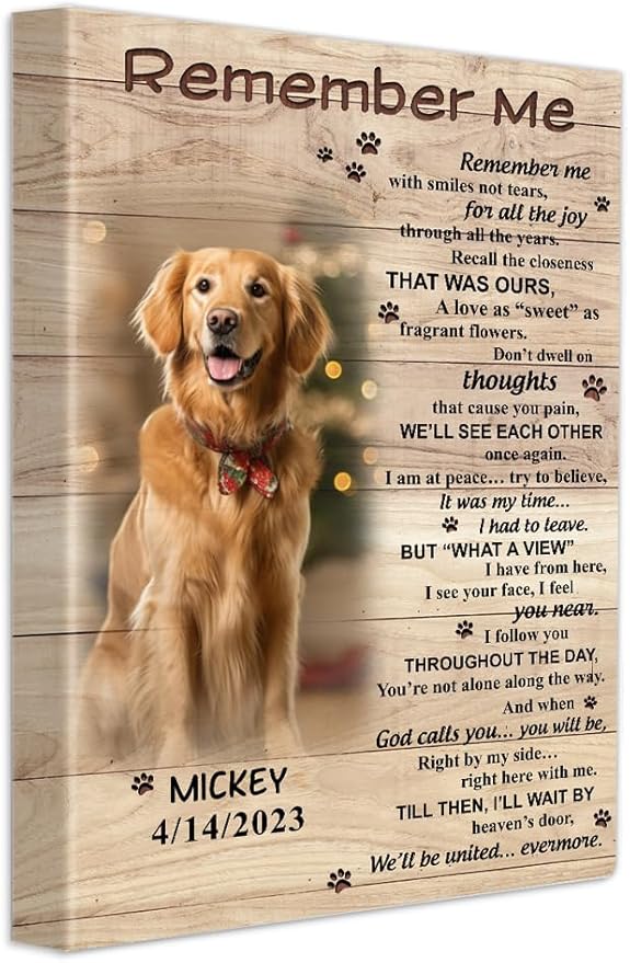 S101617 Dog Memorial Portrait Canvas Gifts, Remember Me Memorial for Dog Lovers, Personalized With Picture Date