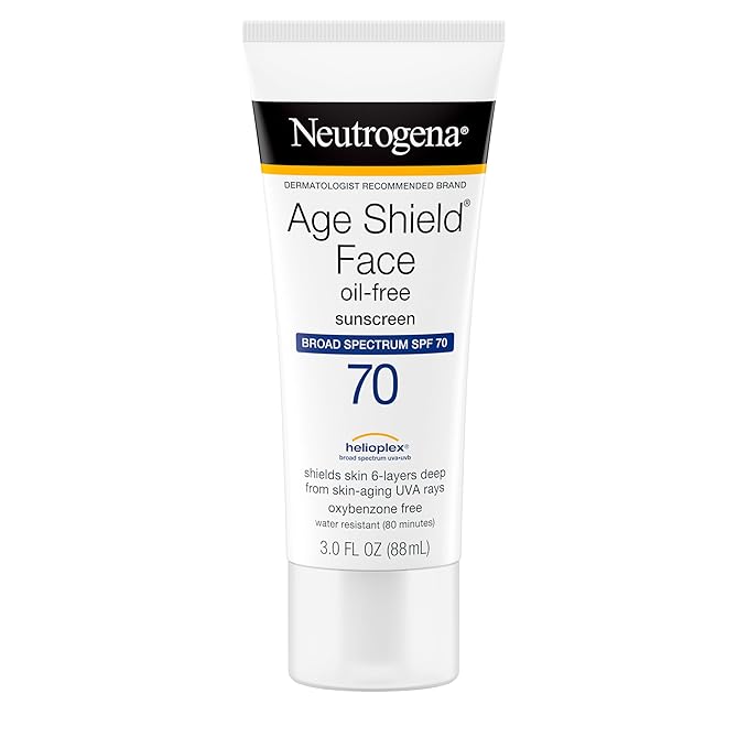 Neutrogena Age Shield Face Oil-Free Sunscreen Lotion with Broad Spectrum SPF 70, Non-Comedogenic Moisturizing Sunscreen to Help Prevent Signs of Aging, PABA-Free, 3 fl. oz.