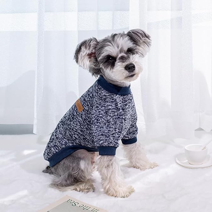2 Pack Dog Sweaters for Small Dogs - Warm Winter Puppy Sweaters Cute Soft Dog Clothes Outfit Pet Costume for Boy Girl Doggie, Cat, Bulldog Pug Yorkie Kitten Chihuahua (Navy Blue, Grey, Large)