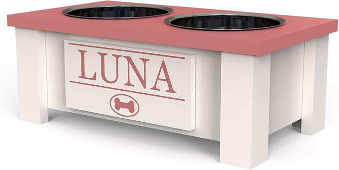 GTW Personalized Elevated Dog Bowl Stand for Large, Medium, Small, X-Small Dogs - Stainless Steel Food and Water Bowls - Raised Dog Dish with Internal Storage (Small, Magenta)