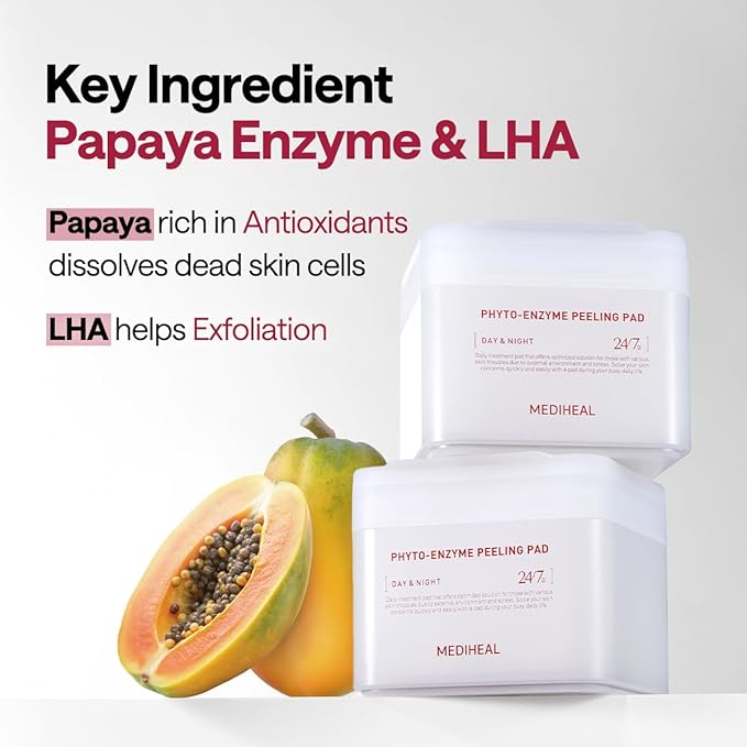 MEDIHEAL Toner Pads [Phyto Enzyme] - Exfoliating Peeling Pad with LHA & Papaya Enzyme - Pore Tightening & Sebum Control - Vegan Micro Embossed Non-Sensitive Pad (90 Count)