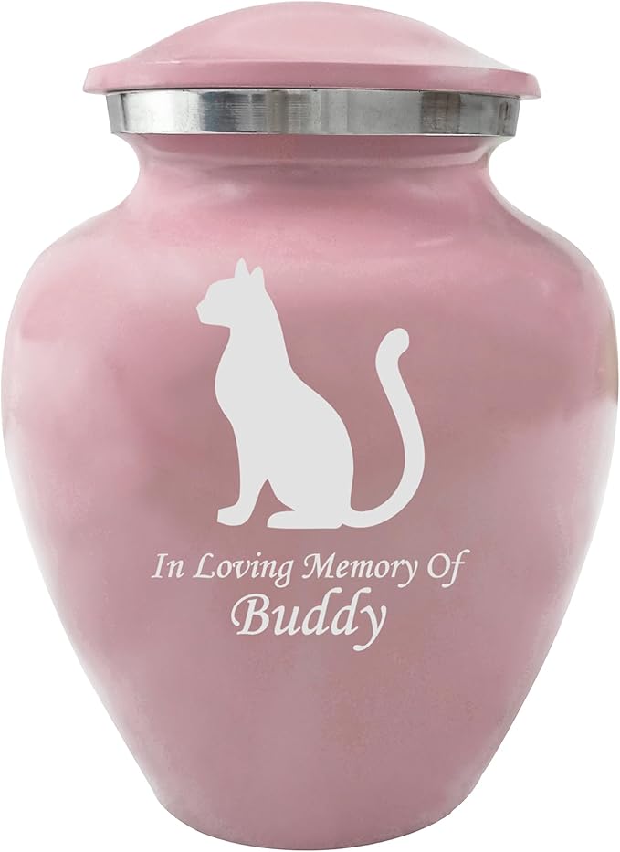 Pink Pet Cremation Urns, Urn for Cats, Dogs, Artwork Cremation Urn, Ash Urns with Personalized Engraving (Cat)