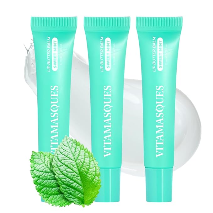 Vitamasques Lip Butter Balm - Sweet Mint Pack of 3, Korean Lip Balm - Peptide Lip Treatment - Lips Balm Hydrating - Light Tinted Lips balm - Made in Korea - 0.33 fl.oz