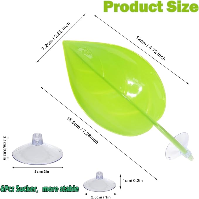 KABASI 3 Pack Plastic Leaf Platform for Reptile, Leaf-Shaped Reptile Basking Resting Spot Frog Habitat Decorations with 6pcs Suction Cups, Tree Frog Tank Accessories for African Dwarf Amphibian, Green