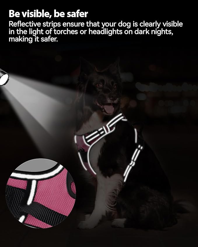 Joytale No Pull Dog Harness for Extra Large Dogs, Reflective Pet Vest with Front Clip, Adjustable Soft Padded Harnesses with Easy Control Handle for Training and Walking, Pink, XL