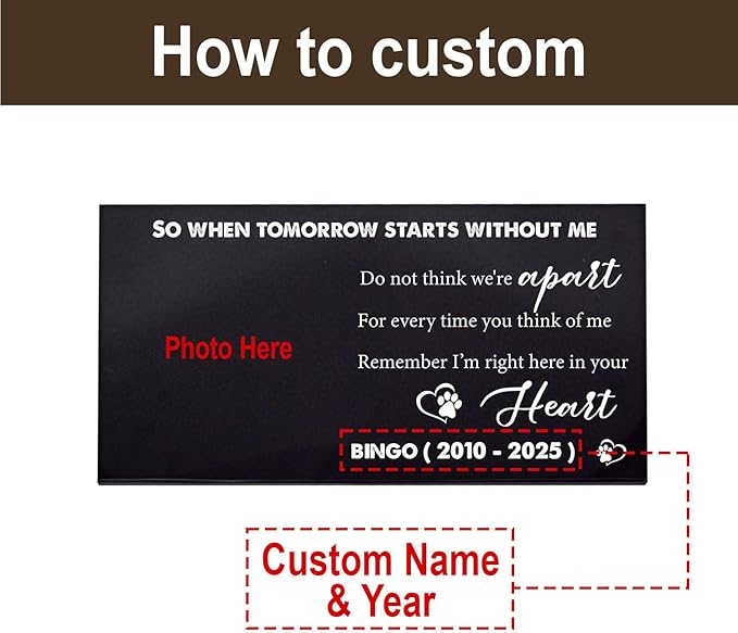 Personalized Dog Headstone Printed in The US, Dog Tombstone for Indoor and Outdoor, Customized Pet Memorial Stone with Photo, Name and Date for Beloved Pet, Black Granite