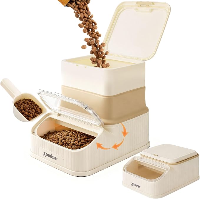 25-30lbs Collapsible Dog Food Storage - First-in, First-out Easy Dispense Base for Freshness, Pet Food Storage Containers with Transparent Lid and Scoop