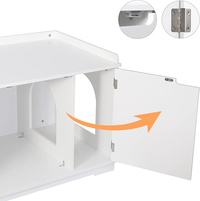Cat Litter Box Enclosure Furniture Wooden w/Adjustable Divider, Indoor Cat House Storage Cabinet,End Table,for Large Cats, White