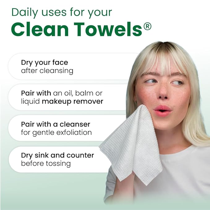 Clean Skin Club Clean Towels® XL Sensitive Skin | Ultra-Soft Disposable Face Towels Infused with Aloe & Glycerin | Dermatologist-Approved Towels for Sensitive Skin, Makeup Remover Dry Wipes, 50 count