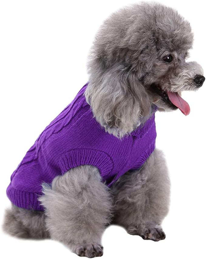 CHBORCHICEN Small Dog Sweaters Knitted Pet Cat Warm Dog Sweatshirt Winter Clothes Kitten Puppy Sweater (Small, Purple)