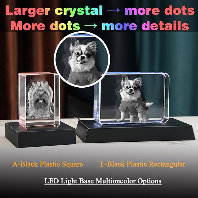 Pet Memorial Gift for Dogs Or Cats, 3D Crystal Photo,Dog Memorial Gifts,Personalized Crystal Photo Frame,Customized 3D Picture in Crystal Gifts