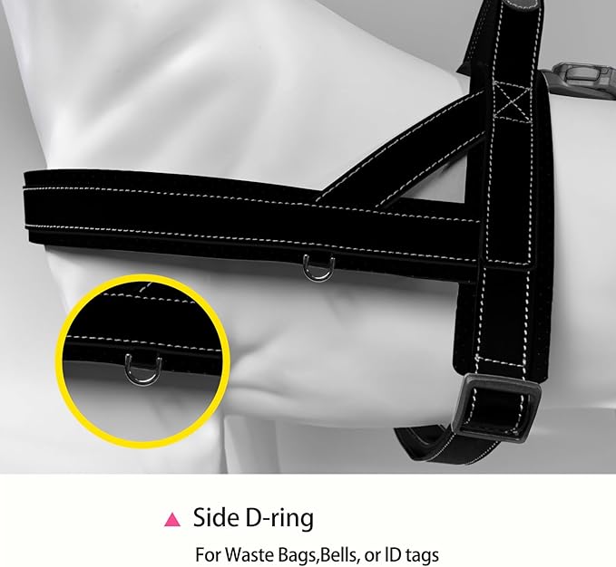 Magnetic Quick-Release Buckle Dog Harness and Leash Set, Easy Walk Faux Leather Puppy Harness, Easy On & Off Dog Vest with Handle for Medium, Large Girl Boy Dogs for Hiking Training, Black, M