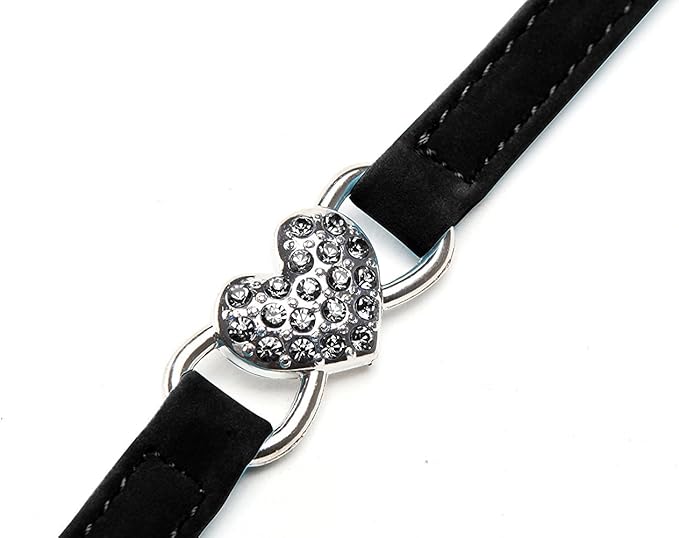 CHUKCHI Heart Bling Cat Collar with Safety Belt and Bell 8-11 Inches (Black)