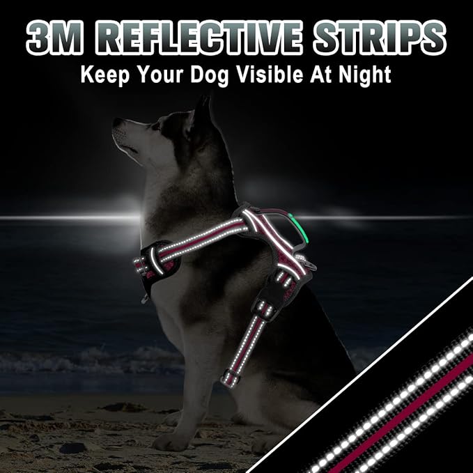BARKBAY No Pull Dog Harness Large Reflective Dog Harness with Front Clip and Easy Control Handle for Walking Training Running with ID tag Pocket(Pink/Black,XL)