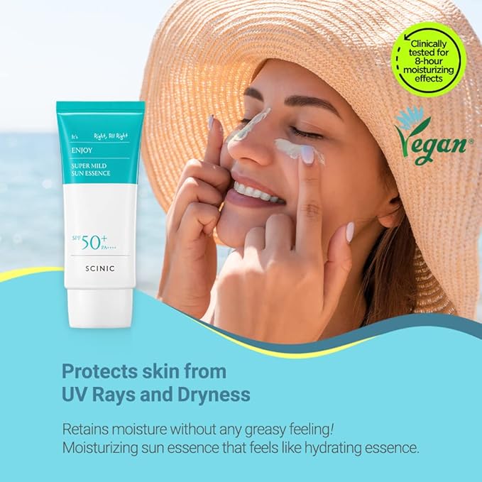 SCINIC Enjoy Super Mild Sun Essence 2 Set SPF50+ PA++++ 1.69 fl oz(50ml) | A Lightweight Hydrating Sun Essence That leaves No Sticky Feeling | Korean Skincare