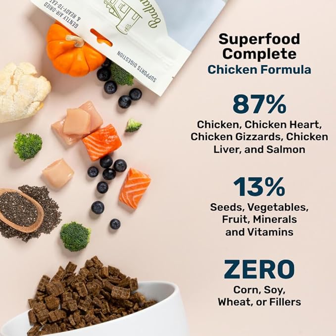 BADLANDS RANCH by Katherine Heigl- Superfood Complete, Air-Dried Adult Dog Food - High Protein, Zero Fillers, Superfood Nutrition (24 Ounce (Pack of 4), Chicken)