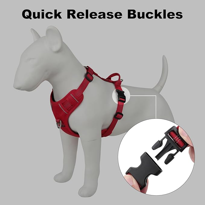 Plutus Pet No Pull Dog Harness, Reflective Adjustable Dog Vest Harness with Handle, Escape Proof, Soft Padded for Small Medium Large Dogs (Red, L)