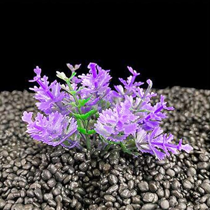 Smoothedo-Pets Aquarium Plant Fish Tank Decoration 20 Pieces Small/1" Tall Plastic Artificial Plant Goldfish Hide Mini Grass Set (Purple)