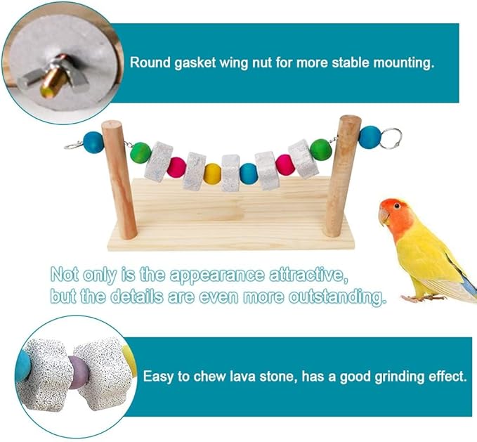 Hamiledyi Hamster Wood Ledge Platform with Lava Stone Block Chinchilla Cage Resting Wooden Shelf Chew Toys for Guinea Pig Gerbil Mouse Rat