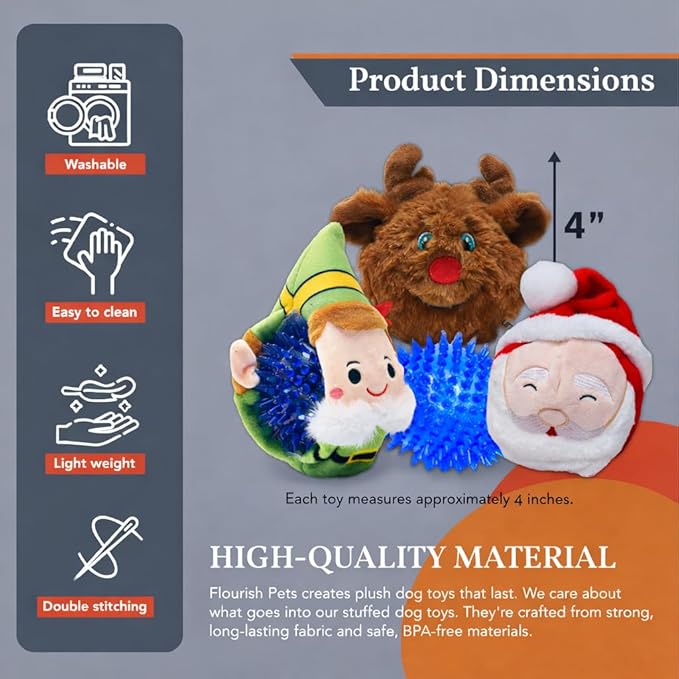 Flourish Pets 2 in 1 Christmas Multi-Layer Chew Toy for Active Dogs (Christmas 3 Pack (Santa, Elf, Reindeer))