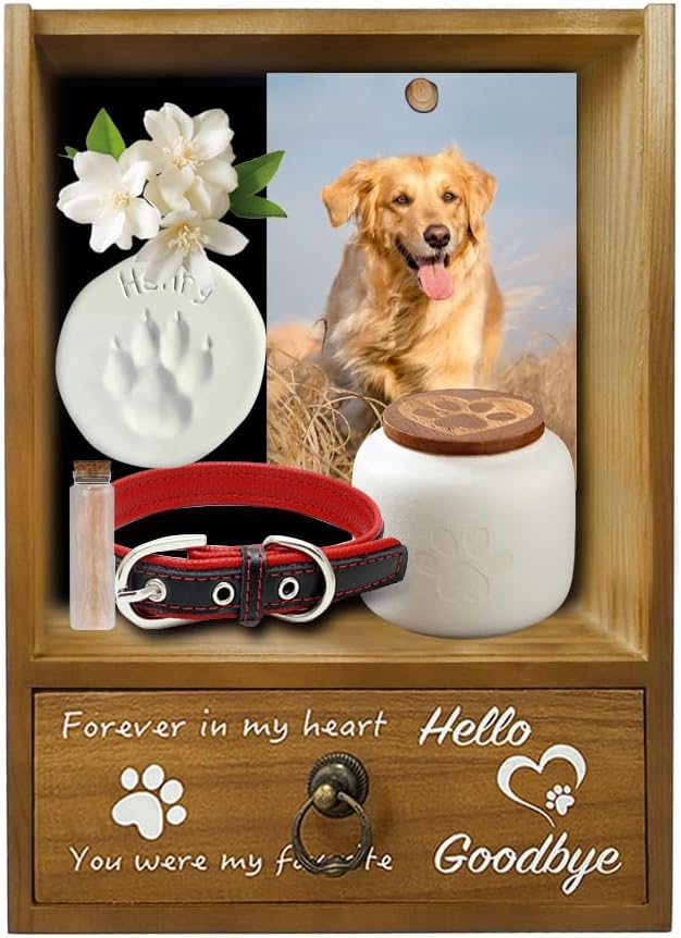 Pet Memorial Shadow Box 9.25x13 Memorial Gift Frame Pet Urn for Ashes Display Case for Dogs & Cats Remembrance Memory Keepsake with Mini Pet Urns