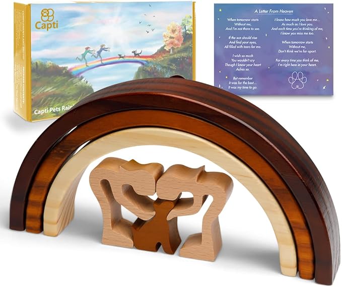 Capti Rainbow Bridge Dog Memorial Gifts, Cat Memorial Gifts - I'll Meet You at The Rainbow Bridge - Pet Loss Gifts, Bereavement, Sympathy Keepsake Dog Mom, Dog Dad for Loss of Pet (Dog and Two Moms)