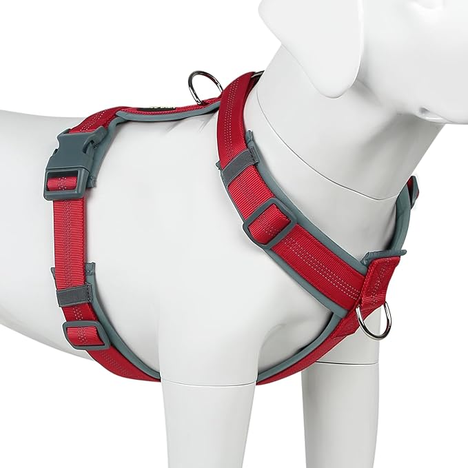 Plutus Pet No Pull Dog Harness, Adjustable Nylon Harness with Soft Padding, Reflective and Heavy Duty Dog Harness for Small, Medium, Large Dogs(Red, S)