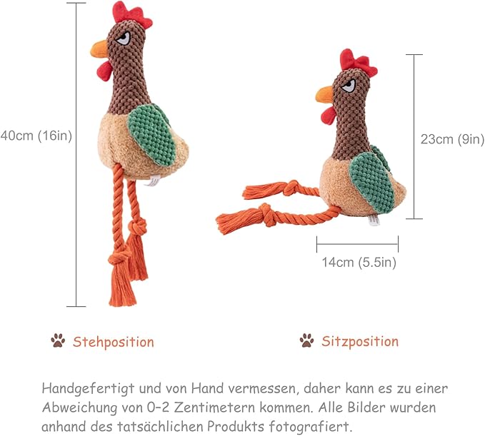 Rooster Knot Squeaky Dog Toys with Crinkle Paper for Small and Medium Dogs,Stuffed Plush Chew Toys for Puppy to Cuddle, Curl up, Snuggle - Brown