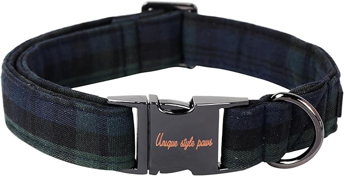 Unique style paws Dog Collar Metal Buckle Puppy Collar for Winter Christmas Green Plaid for Small Medium Large Boys Girls Dogs