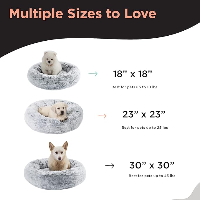 Best Friends by Sheri SnuggleSoft Faux Fur Calming Donut Bed for Dogs and Cats, Gray, Extra Small, 18x18