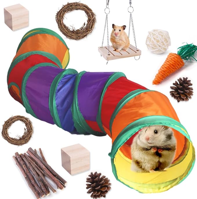 Small Animal Toys for Hamsters, Rabbits, Squirrels, and Guinea Pigs, Natural Wooden chew Toys That can Improve Learning and Relieve Anxiety, 11-Pack