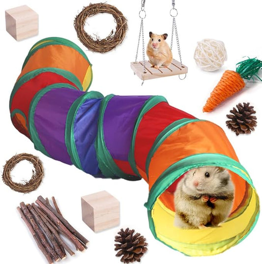 Small Animal Toys for Hamsters, Rabbits, Squirrels, and Guinea Pigs, Natural Wooden chew Toys That can Improve Learning and Relieve Anxiety, 11-Pack