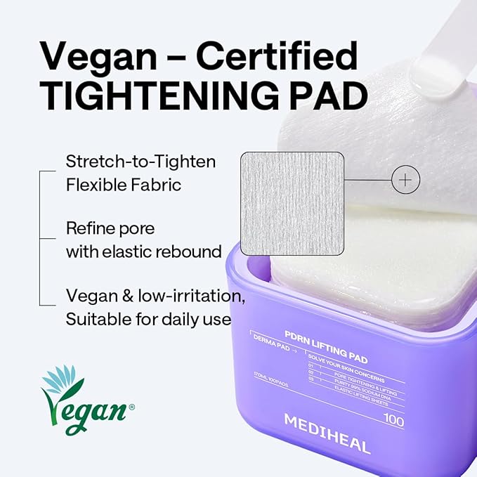MEDIHEAL Toner Pads [PDRN] - Stretchable Lifting Pads with Squalane and Glutathione for Total Skin Care - Plant Based Rose PDRN - Wrinkle & Pore Care - Vegan Stretchable Lifting Fabric (100 Count)