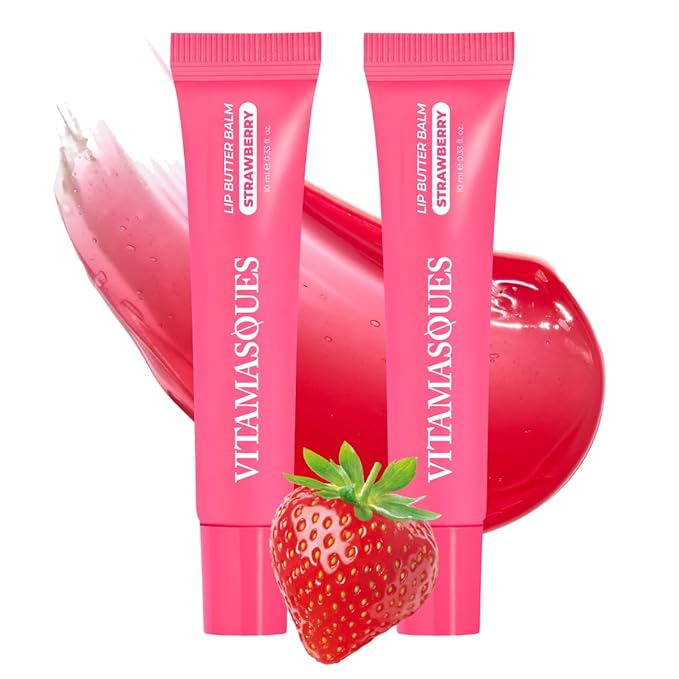 Vitamasques Lip Butter Balm Strawberry Pack of 2, Korean Lip Balm - Peptide Lip Treatment - Lip Balm Hydrating - Light Tinted Lip balm - Made in Korea - 0.33 fl.oz