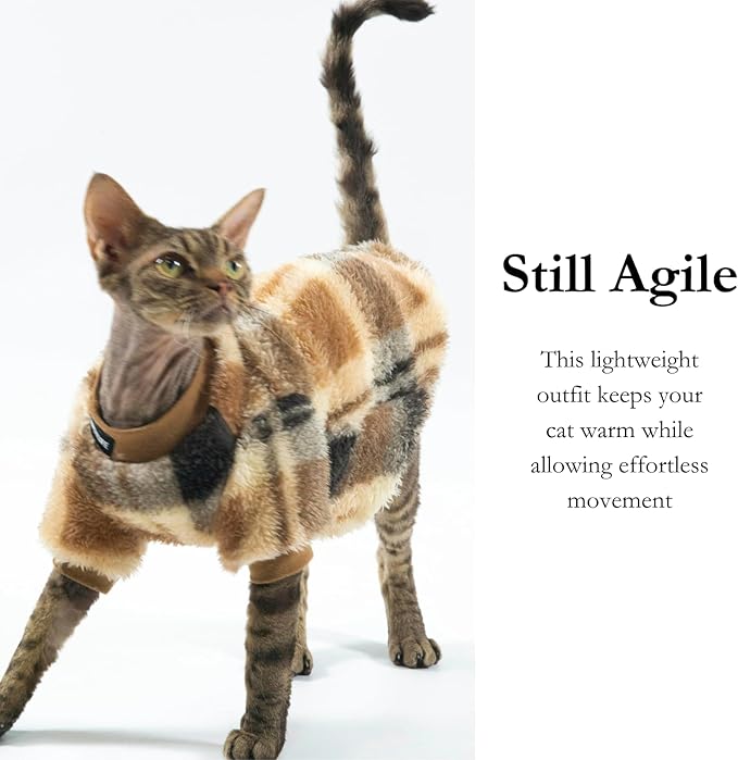 Cat Double-Sided Fleece Clothes, Soft Warm Winter Jumpsuit Sweater Shirt Clothing for Hairless Sphynx, Devon & All Indoor Kittens (Green,XL)