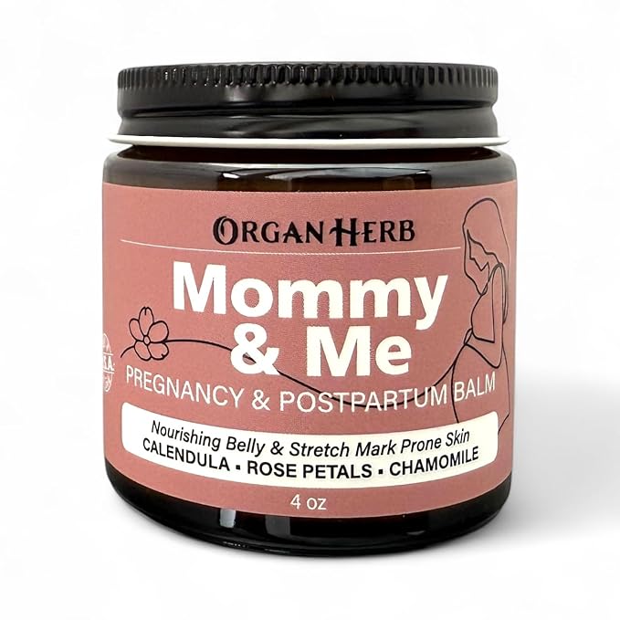 Organic Mommy & Me Pregnancy & Postpartum Balm with Calendula, Rose, Roman Chamomile, Rosehip, Lavender, 4 oz