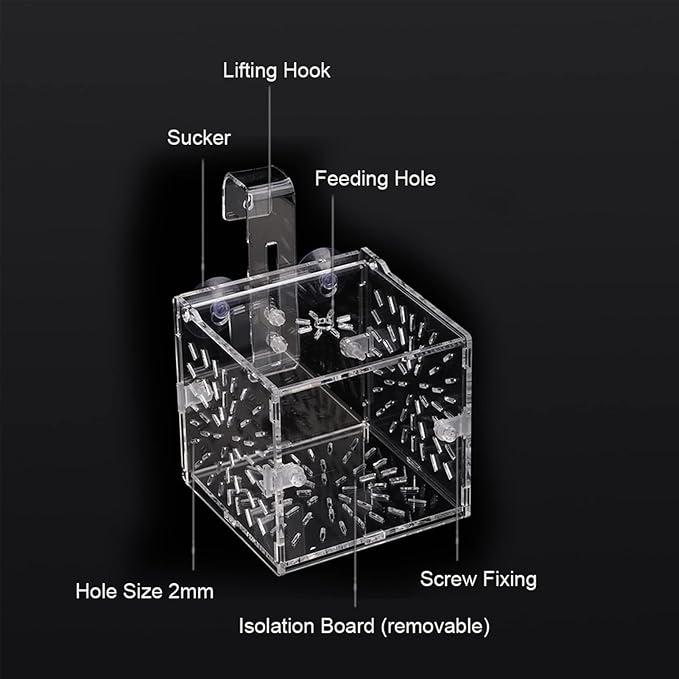 Fish Separation Box, Acrylic Transparent Fish Tank Breeding Isolation Box Aquarium Hatchery Incubator Holder(10CM*10CM*10CM)
