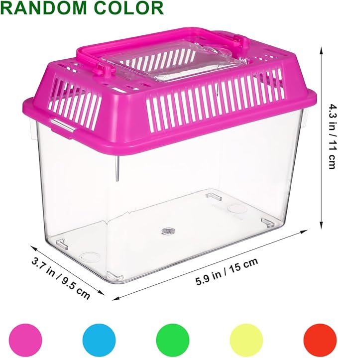 POPETPOP 4 Pcs Mini Fish Tank, Portable Transparent Critter Keeper with Handle, Small Terrarium for Fish Turtles Hermit Crabs Insects, Small Animals Travel Carrier Box (5.9×4.3×3.7 Inch)