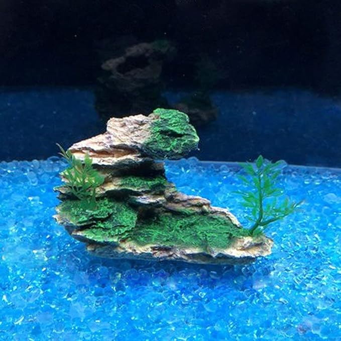 IBWell Aquarium Ornament, Mountain View Stone with Moss Tree Rock Cave Landscape Artificial Fish Tank Decoration