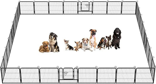BestPet | Dog Playpen | 24 Inch, 32 Panels | Heavy Duty Metal Pet Exercise Pen | Indoor Outdoor Fence Panels | Rust-Resistant, Removable, Tool-Free Setup | Anti-Skid, Expandable Design