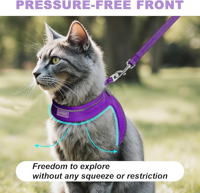 Cat Harness and Leash Set,Escape Proof Kitten Harness,Step in Adjustable Soft Lightweight,Easy Control,Reflective Strips Comfortable for Walking Travel(Purple,M)