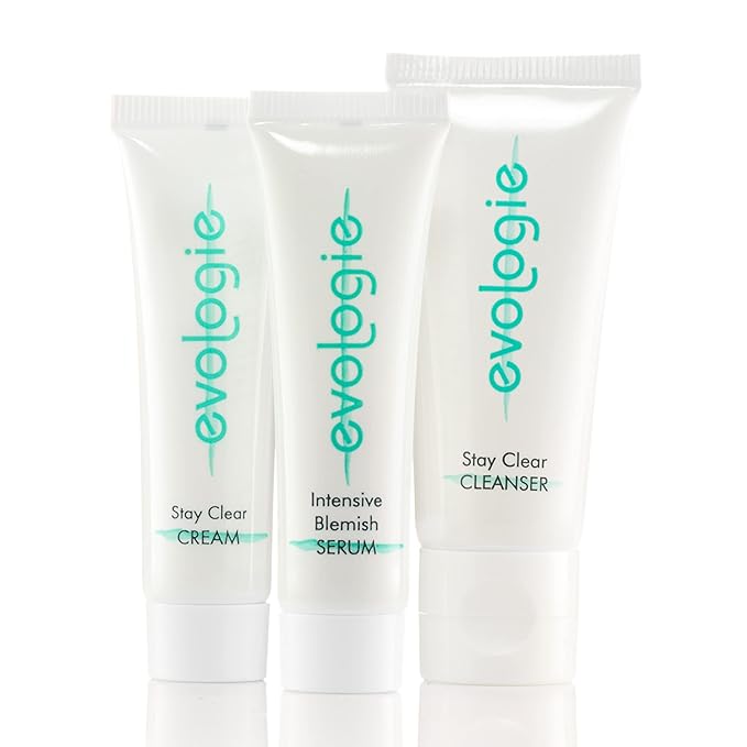 Evologie Stay Clear Acne Skin Care Kit & Face Skin Care Set – Complete Skin Care Routine with Cleanser, Serum & Hydrating Moisturizing Cream, Helps Reduce Acne, Pimples, Dark Spots & Blemishes