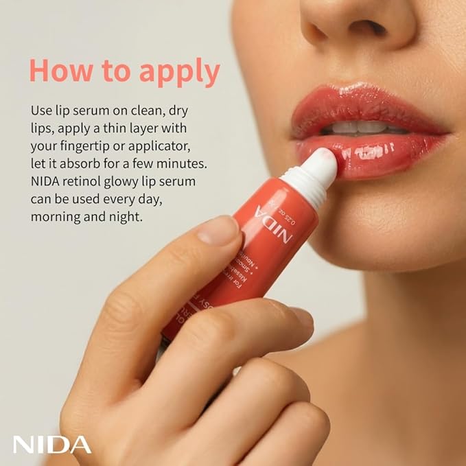 NIDA Retinol Glowy Lip Serum | Hydrating Lip Serum for Glossy, Nourished Plumping Lips | For Irresistibly Kissable Lips | 0.25 oz., 7g