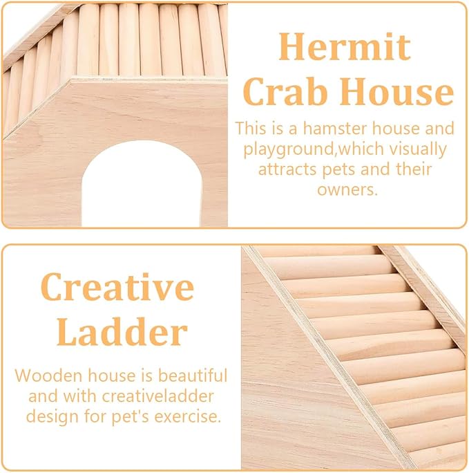 Hermit Crab Hideout with Ramp, Wooden Climbing Toys, Aquarium Ladder Bridge Ramp Toy, Small Animals Tank or Cage Accessories, Hermit Crab Habitat