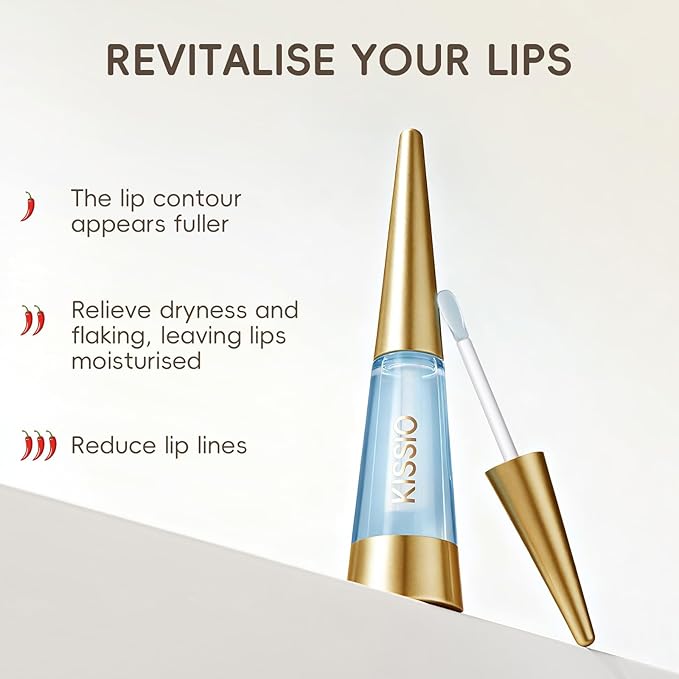 KISSIO PLUMP Lip Plumper,0.3 fl oz (9 ml),Maximum Plump with Ginger and Peptides,Extreme Lip Plumper,Hydrating and Plumping,Lips Lines Care,Lips Gloss,Proficient