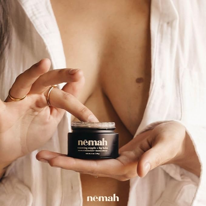 Nemah Nipple Cream, Nipple Cream For Breastfeeding, 2 In 1 Nursing Balm And Lip Balm, Non-Greasy Balm With Calendula Jojoba Mango For Dry Skin, Postpartum Essentials, Vegan and Cruelty-Free, 1 Oz