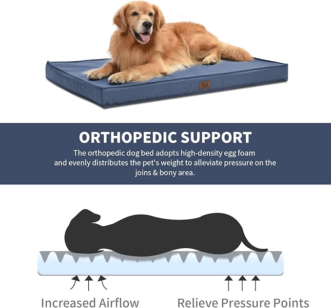 Outdoor Extra Large Dog Bed, Jumbo Waterproof Dog Bed for Large Dogs, Orthopedic Egg Crate Foam Pet Mat with Removable Oxford Cooling Cover, Navy