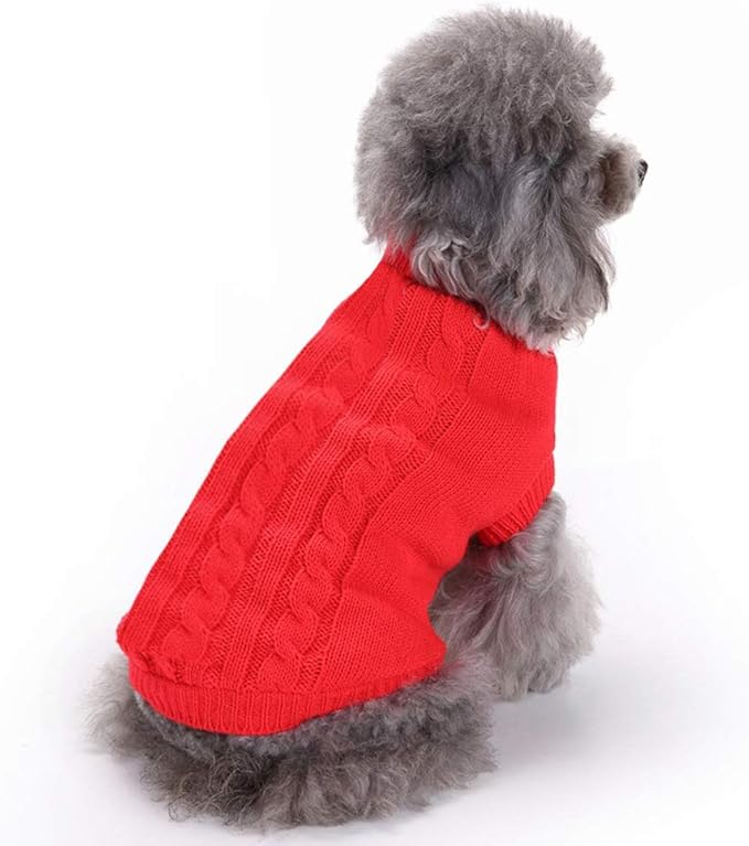 Dog Sweater, Warm & Elastic with Turtleneck Design, Red, X-Small, Acrylic Blend, Machine Washable, Christmas, Solid, NBA, Unisex, Small Dog, Puppy, Sweater